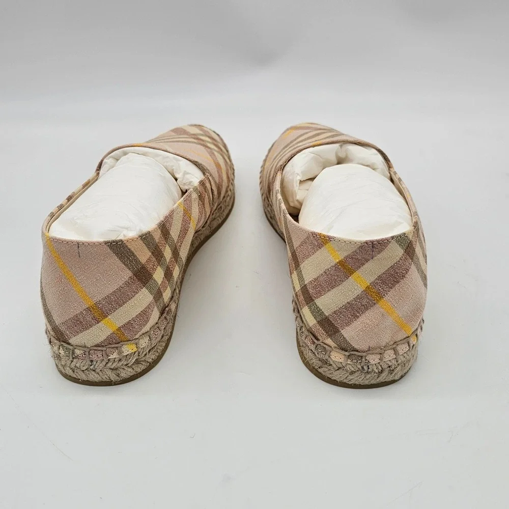 Burberry Espadrille Women Mews Teacup IP Check Tan Canvas Slip On Flat Sz 7, 37
